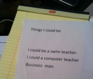 I found this in Justin's backpack. Clearly, he's put some thought into this!